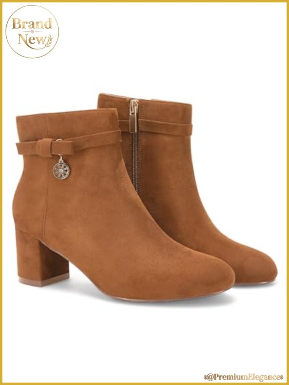 Women's Suede Ankle Boots Chunky Block Low Heel Tie Knot Booties Side Zipper